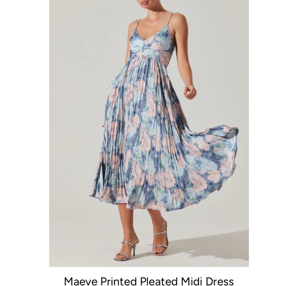 Astr Blue and Pink Floral Pleated Midi Dress